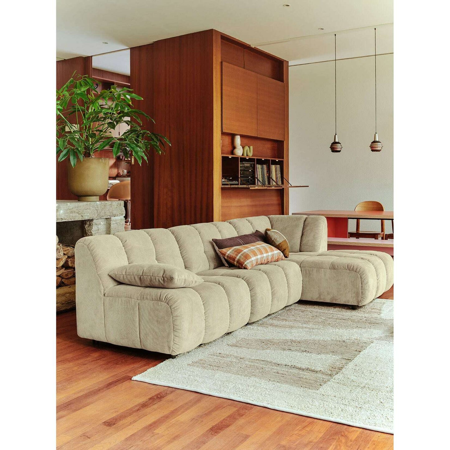 HKliving Wave couch: element links low arm corduroy rib hay