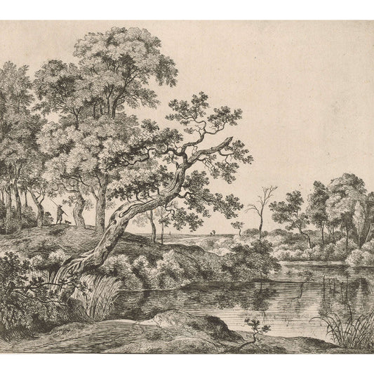 Wall Frame: Landschap met een hangende boom aan het water Jan Hackaert