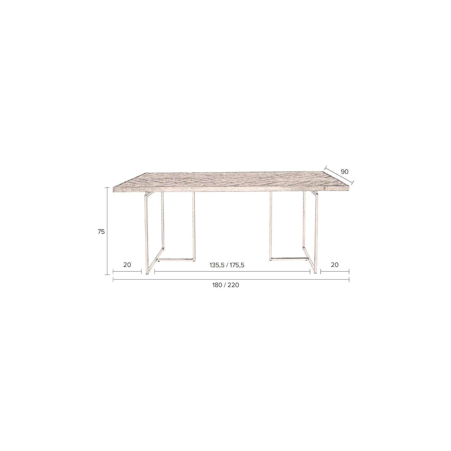 Dutchbone tafel class 220 x 90 x 75 cm