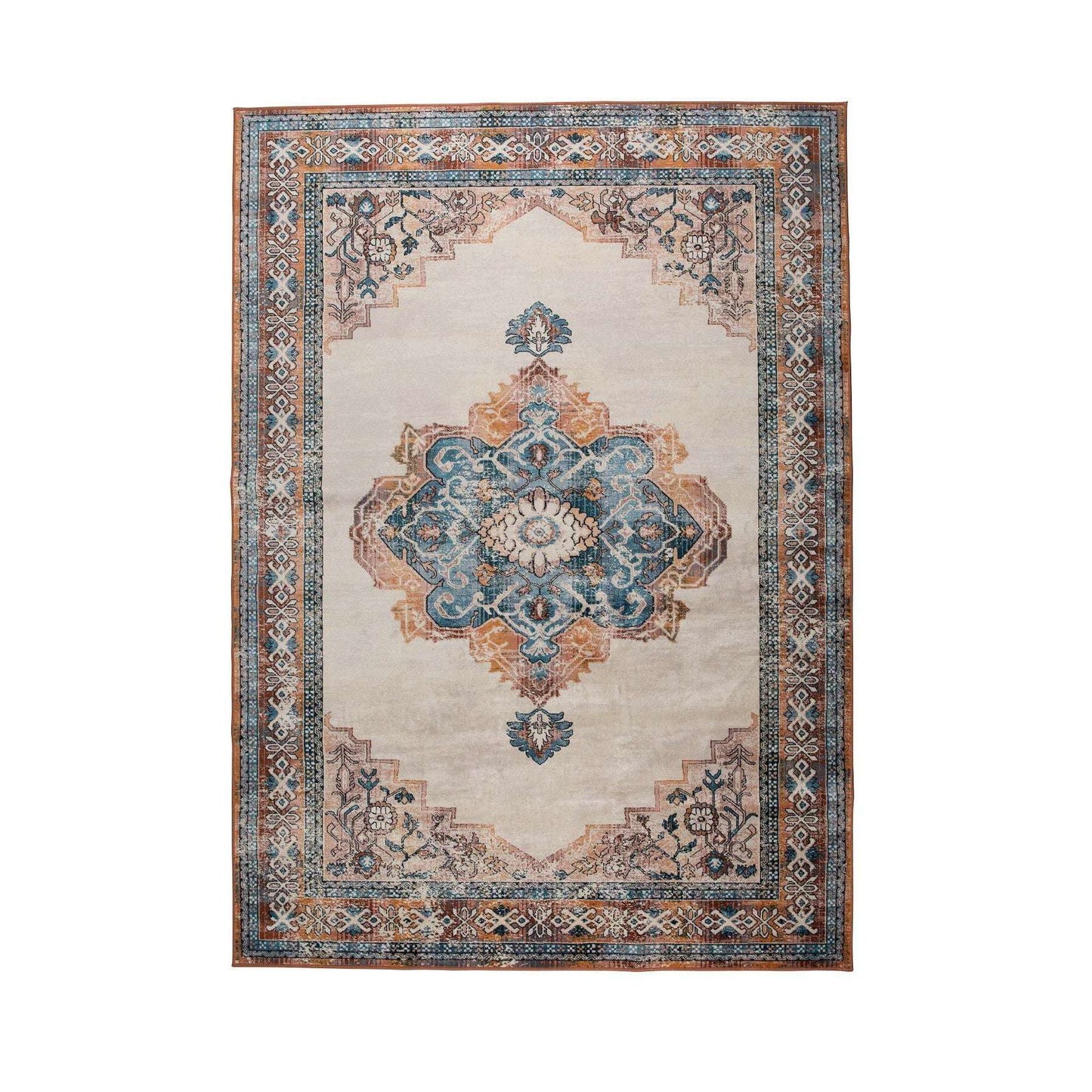 Dutchbone vloerkleed mahal blauw/brick 300 x 200 x 0,55 cm