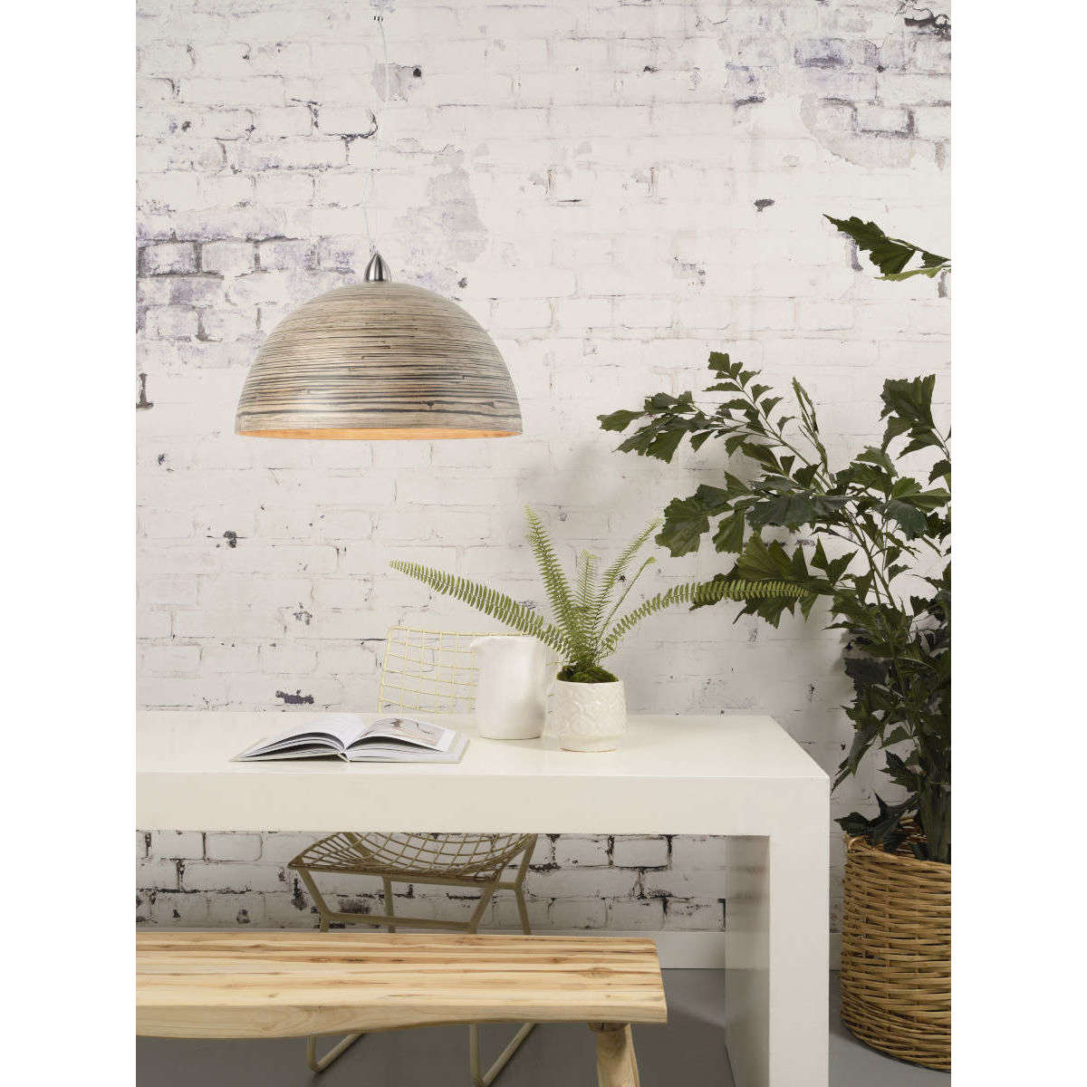 Good&Mojo Hanglamp bamboe Halong enkel donker naturel