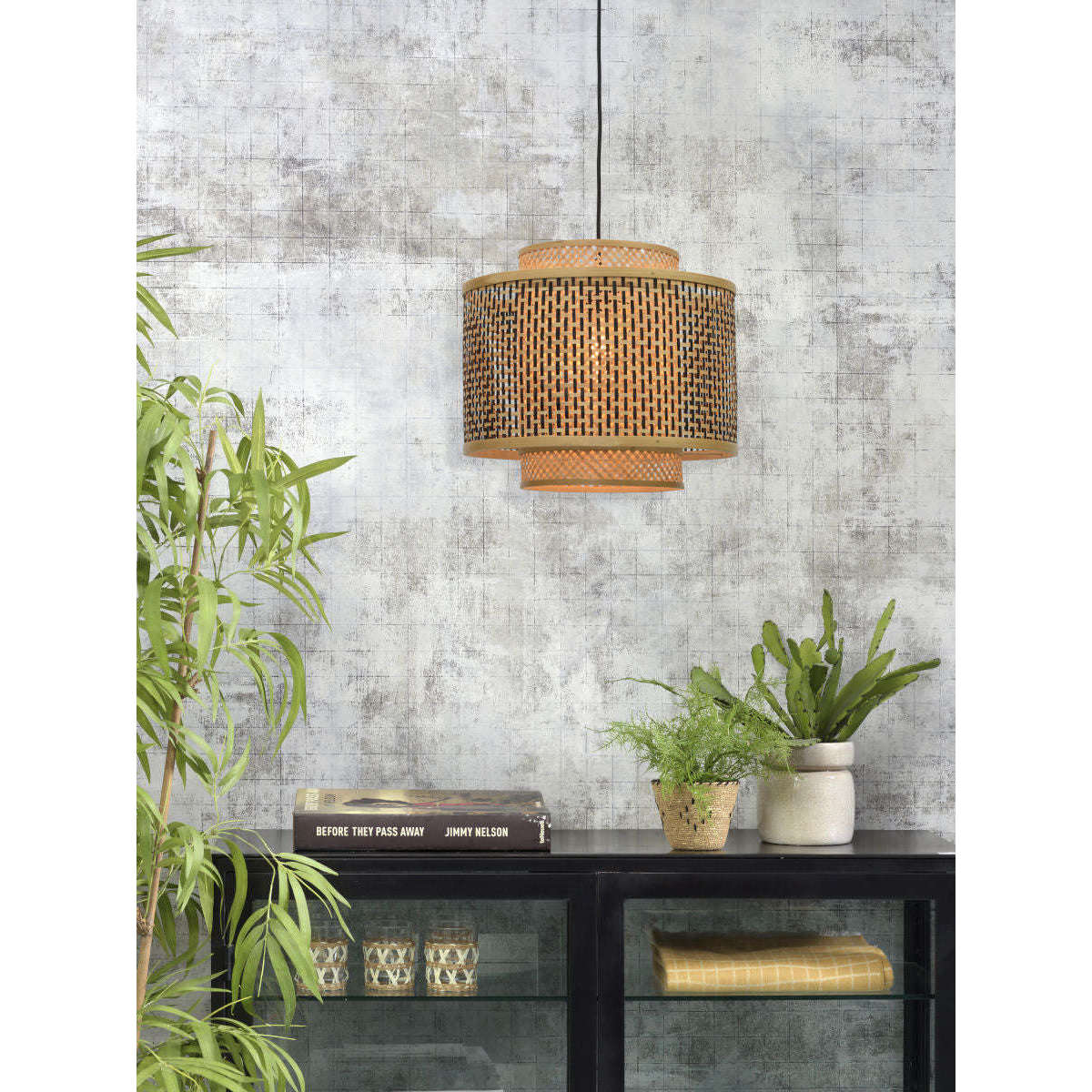 Good&Mojo Hanglamp Bhutan 40 cm zwart / naturel S