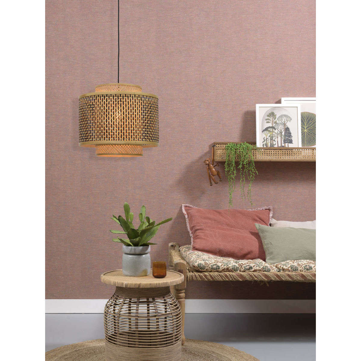 Good&Mojo Hanglamp Bhutan 40 cm zwart / naturel S