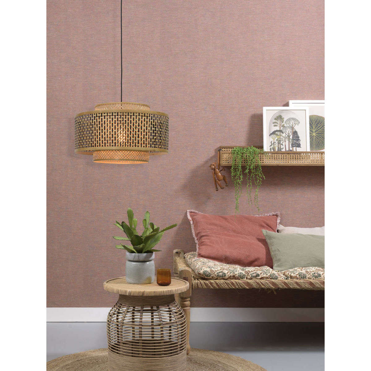 Good&Mojo Hanglamp Bhutan 50 cm zwart / naturel L