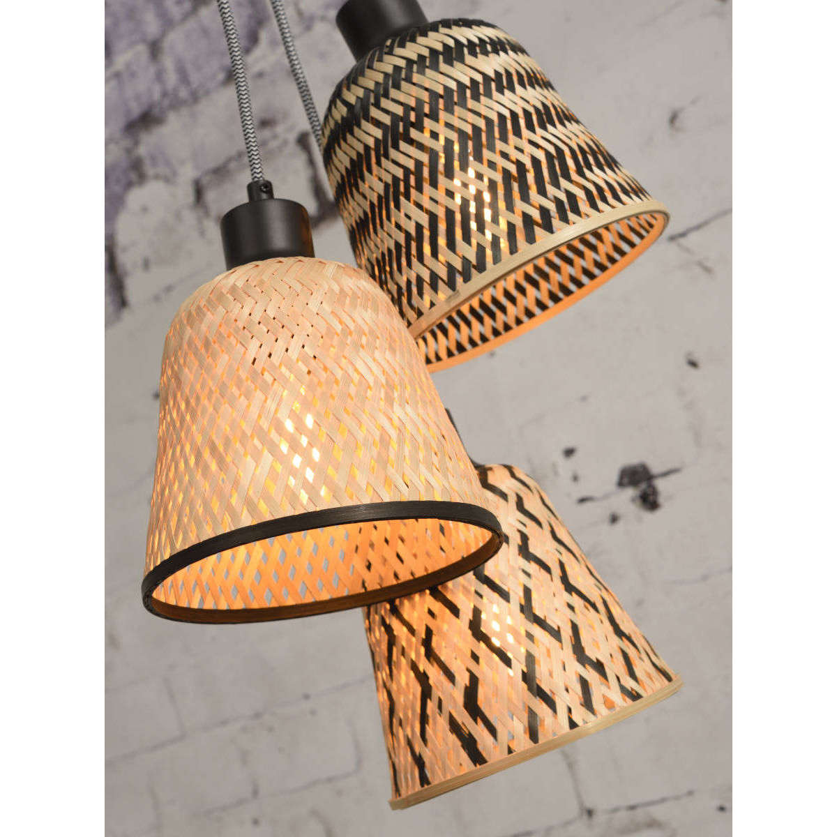 Good&Mojo Hanglamp Kalimantan / 3-kap bamboe zwart / naturel