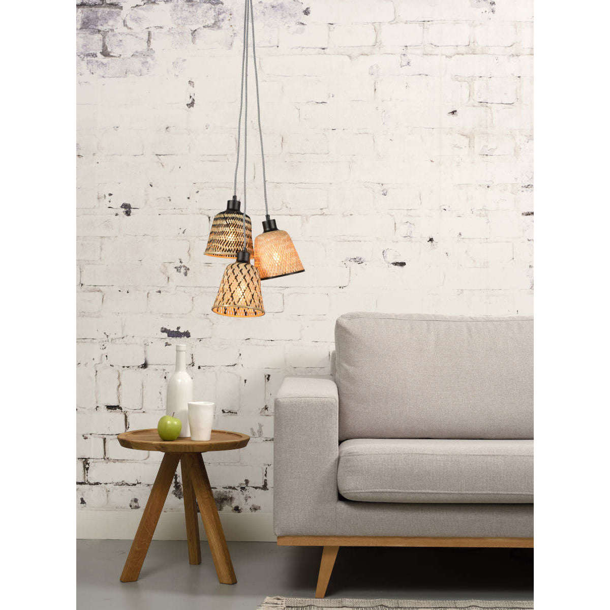 Good&Mojo Hanglamp Kalimantan / 3-kap bamboe zwart / naturel