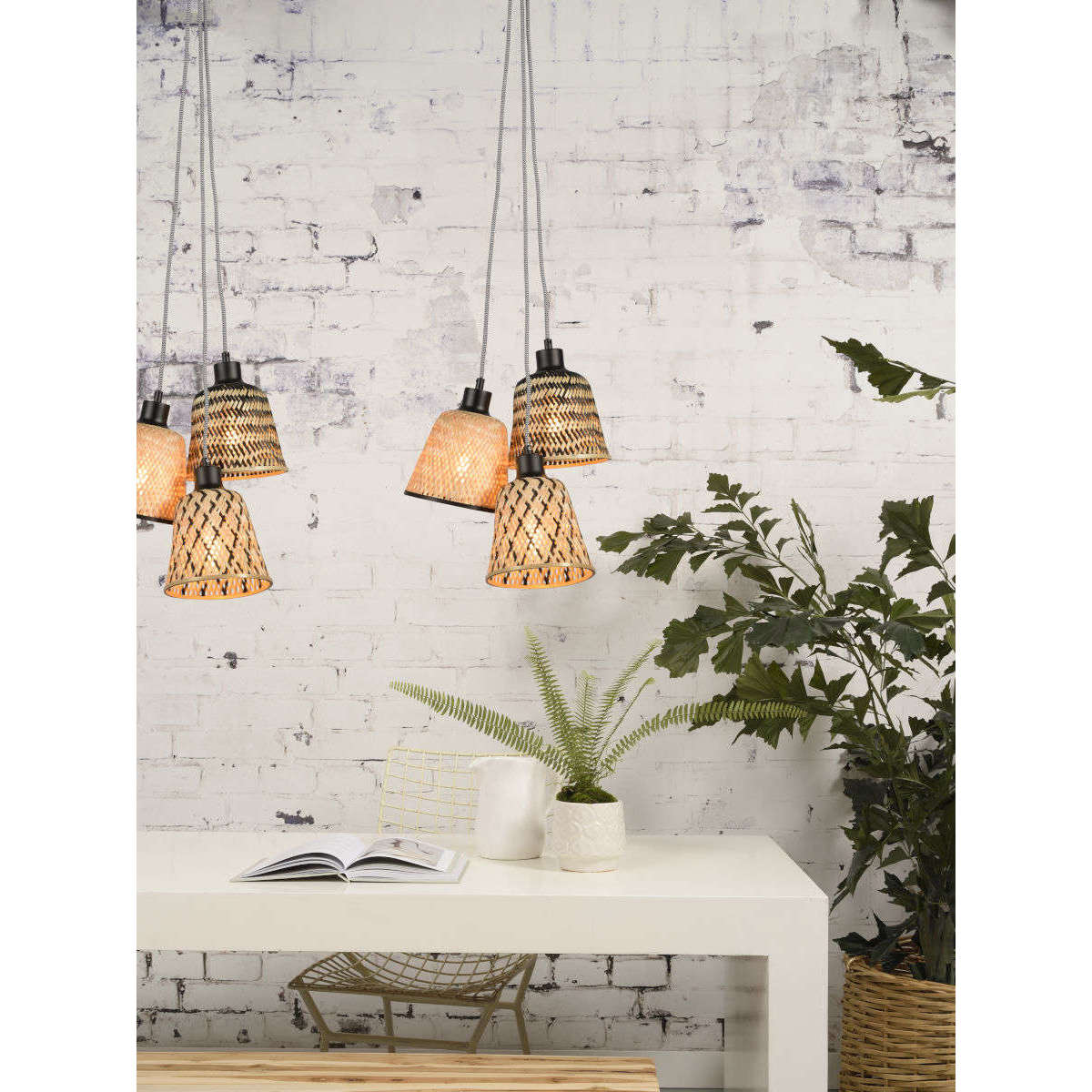 Good&Mojo Hanglamp Kalimantan / 3-kap bamboe zwart / naturel