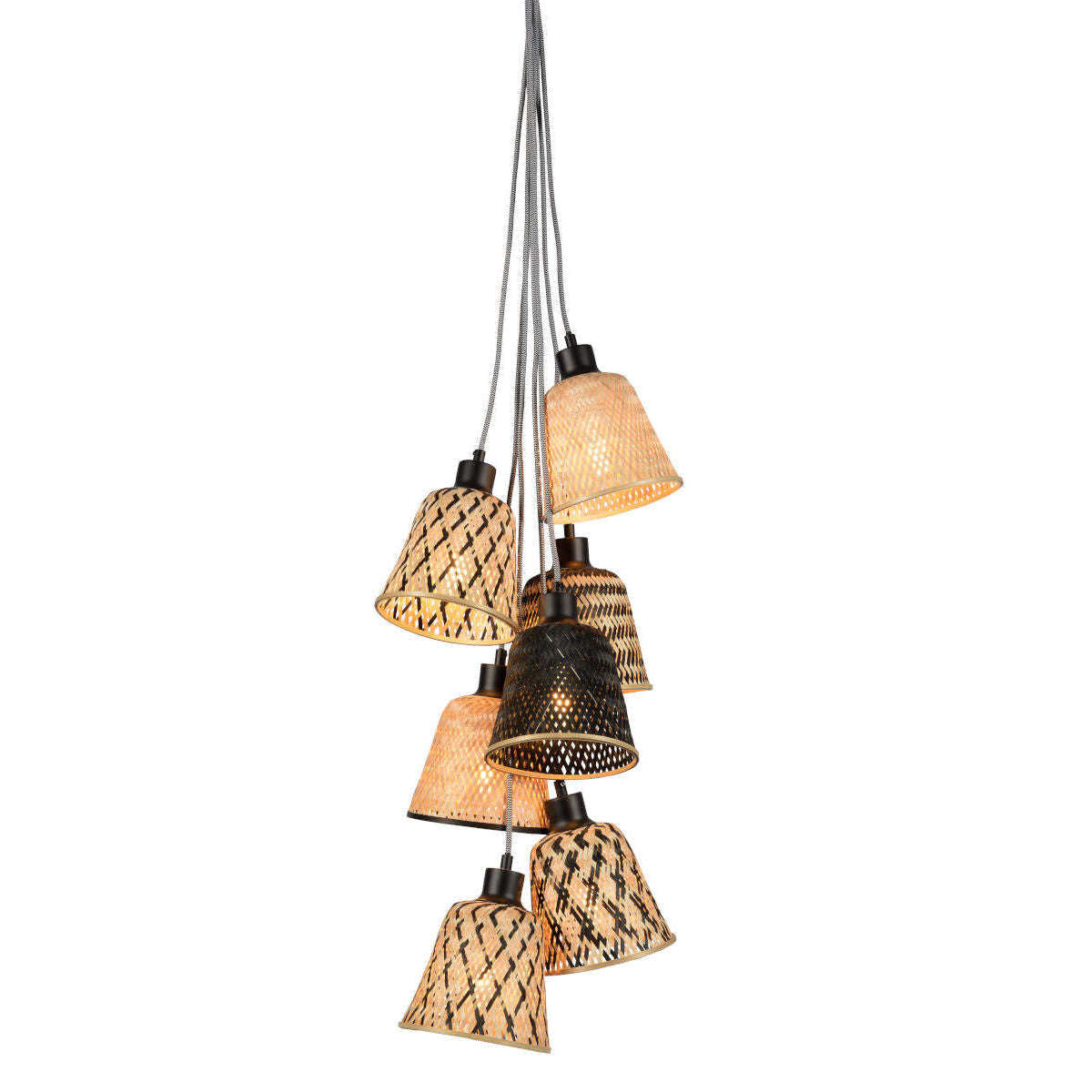 Good&Mojo Hanglamp Kalimantan / 7-kap bamboe zwart / naturel