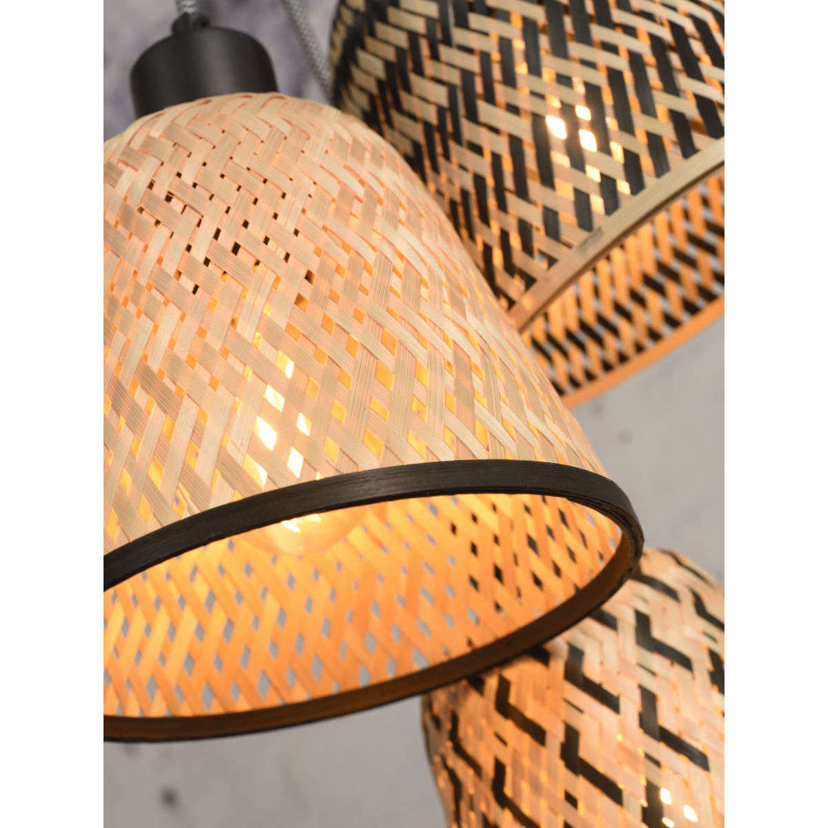 Good&Mojo Hanglamp Kalimantan / 7-kap bamboe zwart / naturel