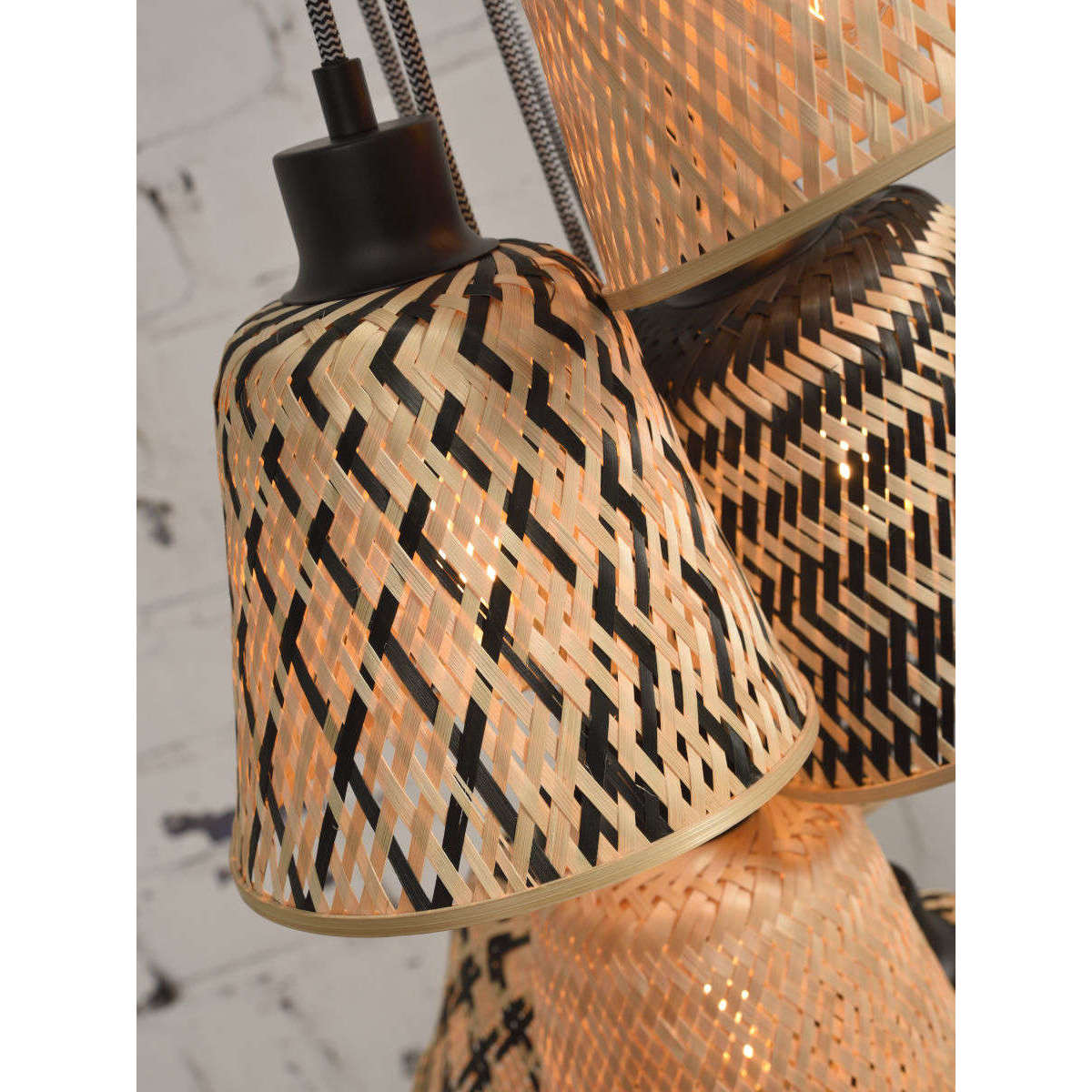 Good&Mojo Hanglamp Kalimantan / 7-kap bamboe zwart / naturel