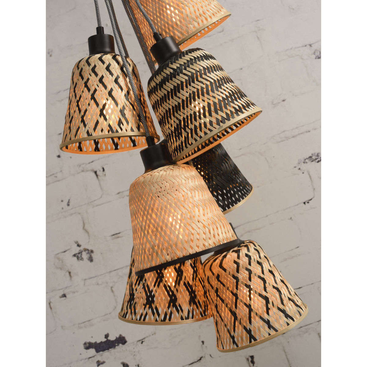 Good&Mojo Hanglamp Kalimantan / 7-kap bamboe zwart / naturel
