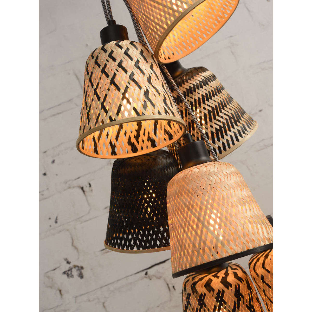 Good&Mojo Hanglamp Kalimantan / 7-kap bamboe zwart / naturel