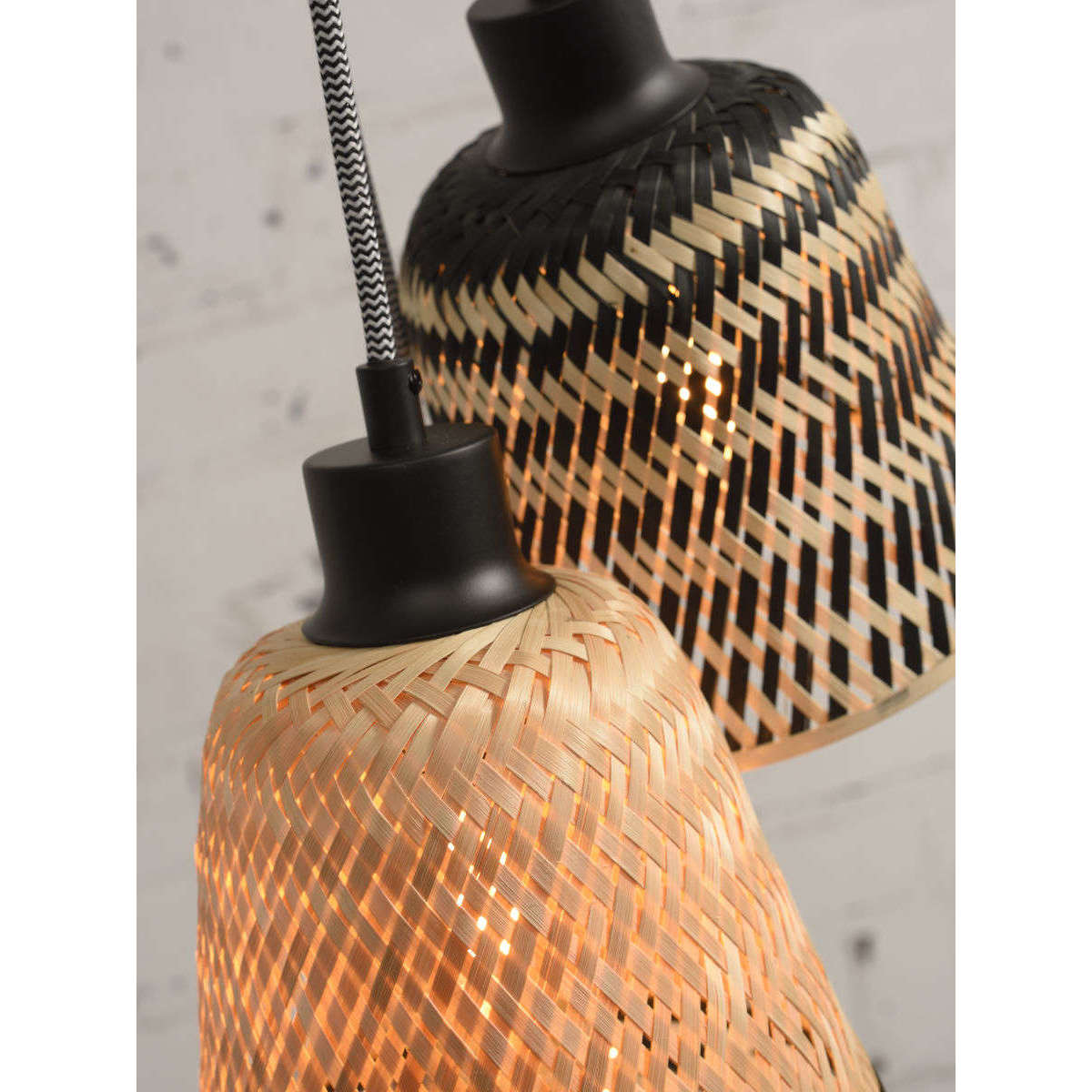 Good&Mojo Hanglamp Kalimantan / 7-kap bamboe zwart / naturel