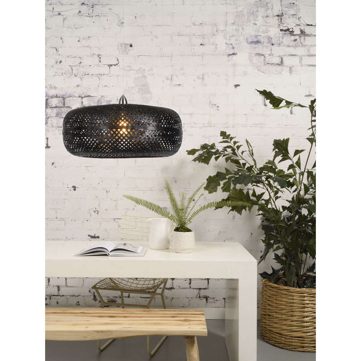 Good&Mojo Hanglamp Palawan bamboe enkel kap zwart