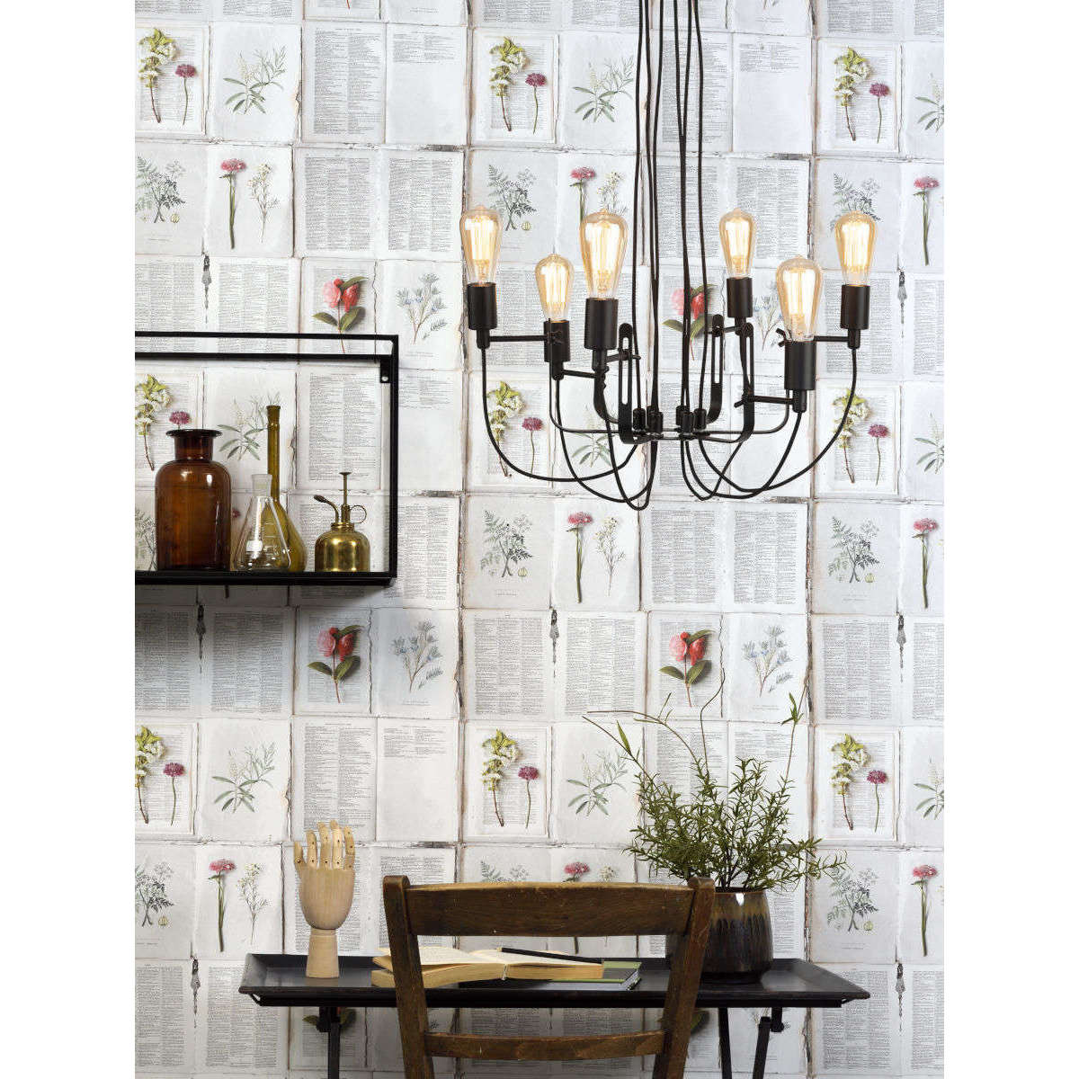 It's about RoMi Kroonluchter ijzer Seattle 6-arm textieldraad zwart