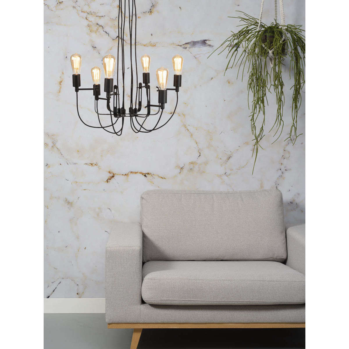 It's about RoMi Kroonluchter ijzer Seattle 6-arm textieldraad zwart