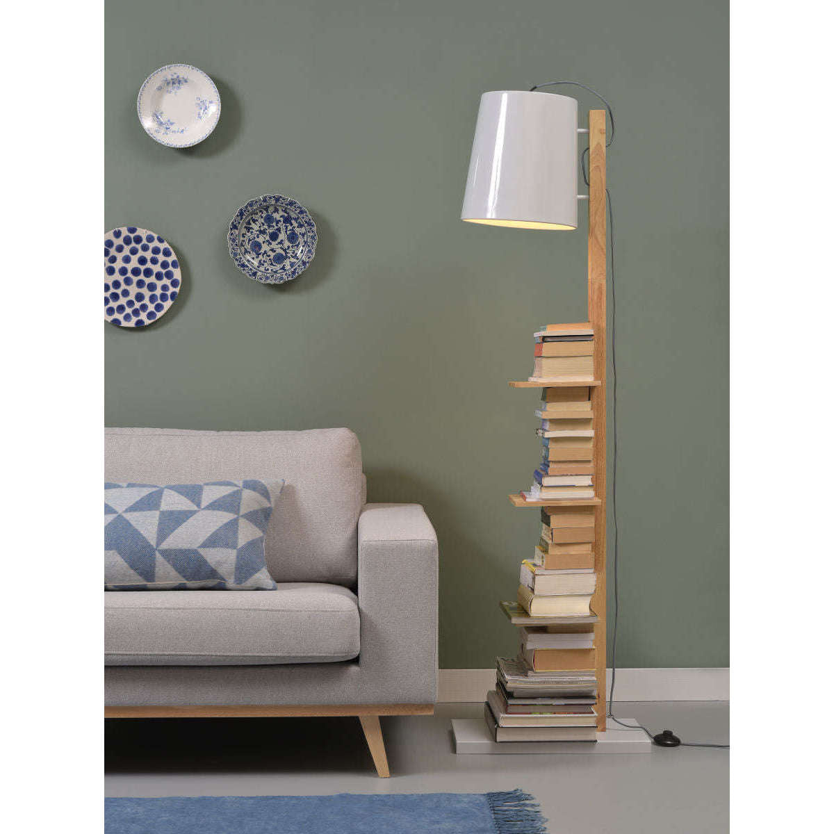 It's about RoMi Vloerlamp ijzer / hout Cambridge wit