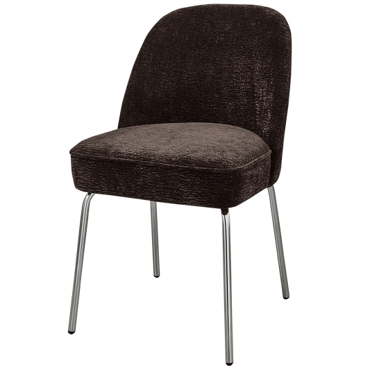 BePureHome Vogue eetkamerstoel 3d chenille donkerbruin chrome poot