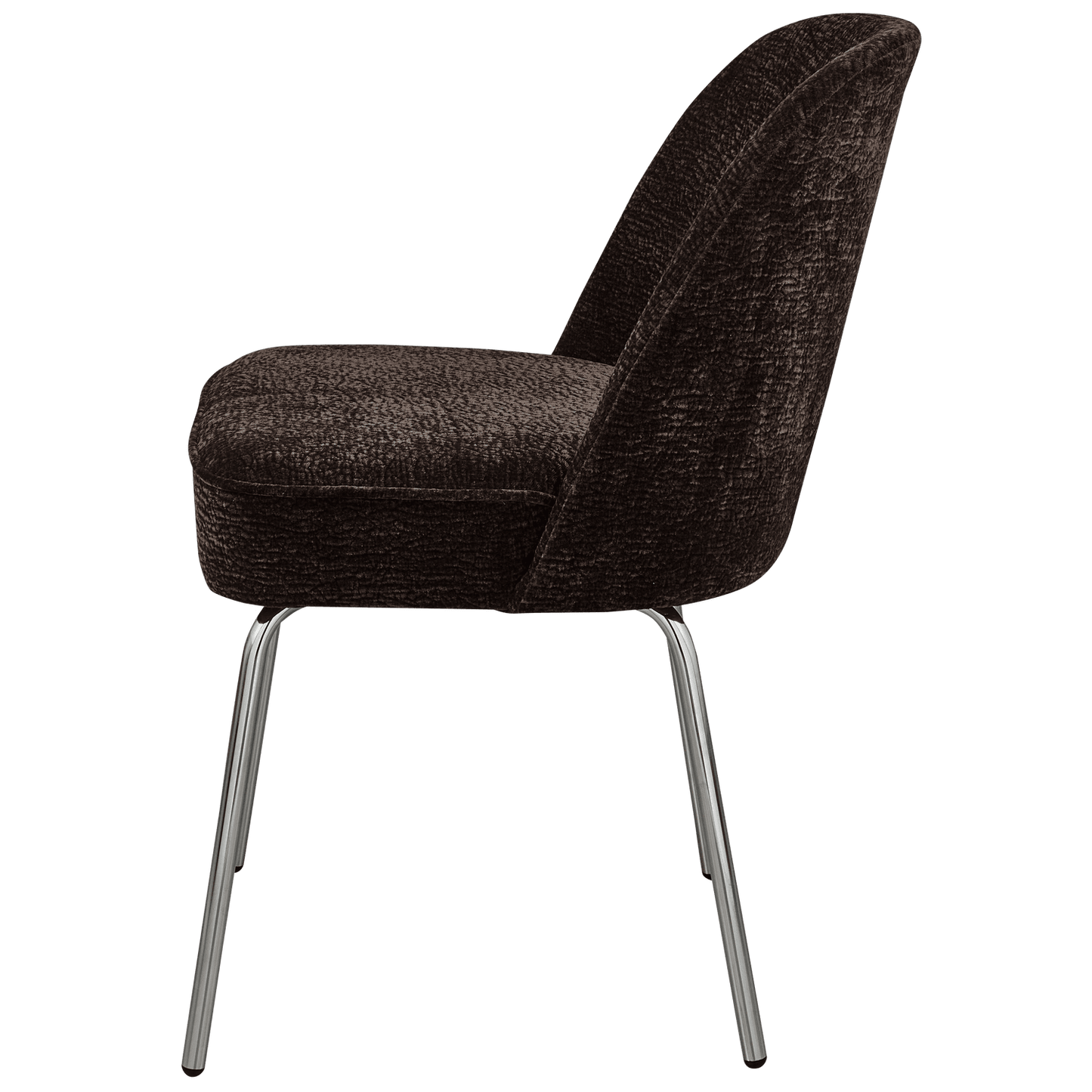 BePureHome Vogue eetkamerstoel 3d chenille donkerbruin chrome poot