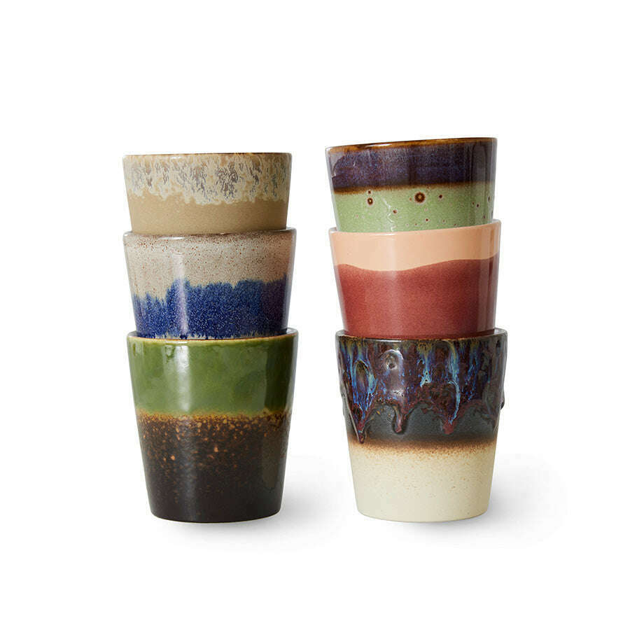 HKliving 70s ceramics: coffee mugs grounding (set of 6)