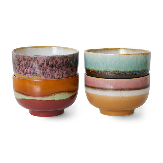 HKliving 70s ceramics: noodle bowls geyser (set of 4)