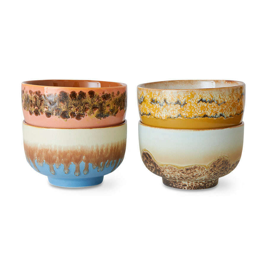 HKliving 70s ceramics: noodle schaals seabreeze (set van 4)