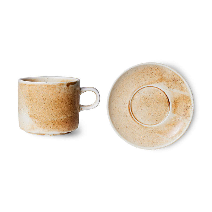 HKliving Chef ceramics: kop en schotel rustic cream/brown