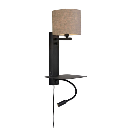 it's about RoMi wandlamp Florence plank+usb+leeslamp donker linnen