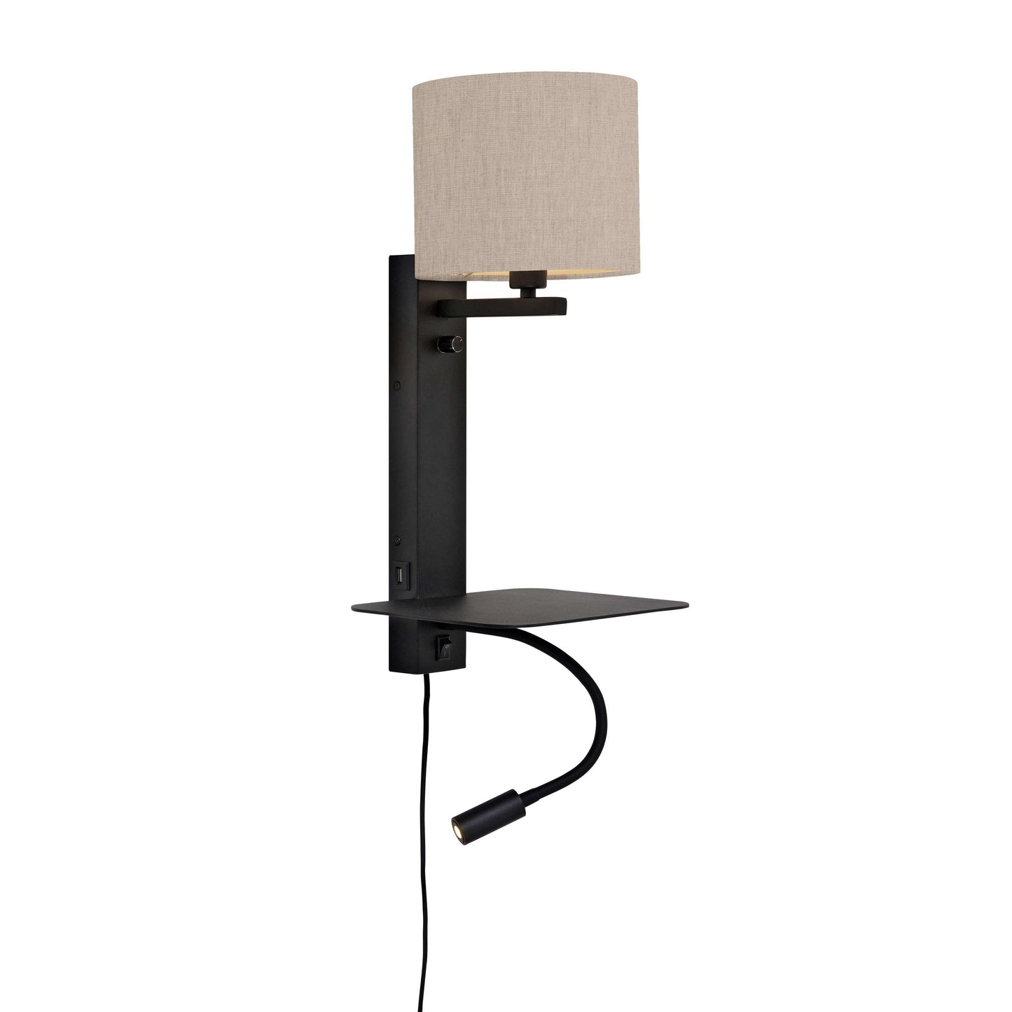 it's about RoMi wandlamp Florence plank+usb+leeslamp licht linnen