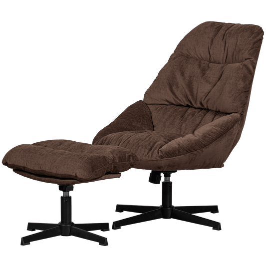 WOOOD Yaro draaibare fauteuil met hocker espresso