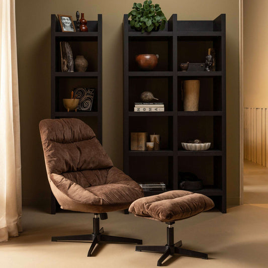 WOOOD Yaro draaibare fauteuil met hocker espresso