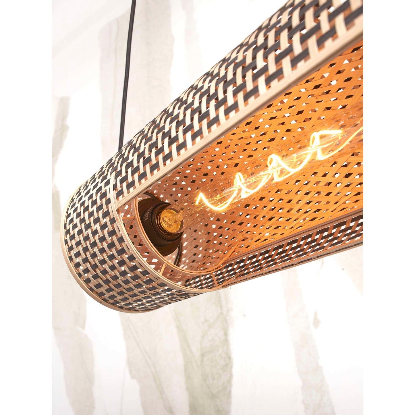 GOOD&MOJO hanglamp bhutan cilinder 18 cm zwart/naturel