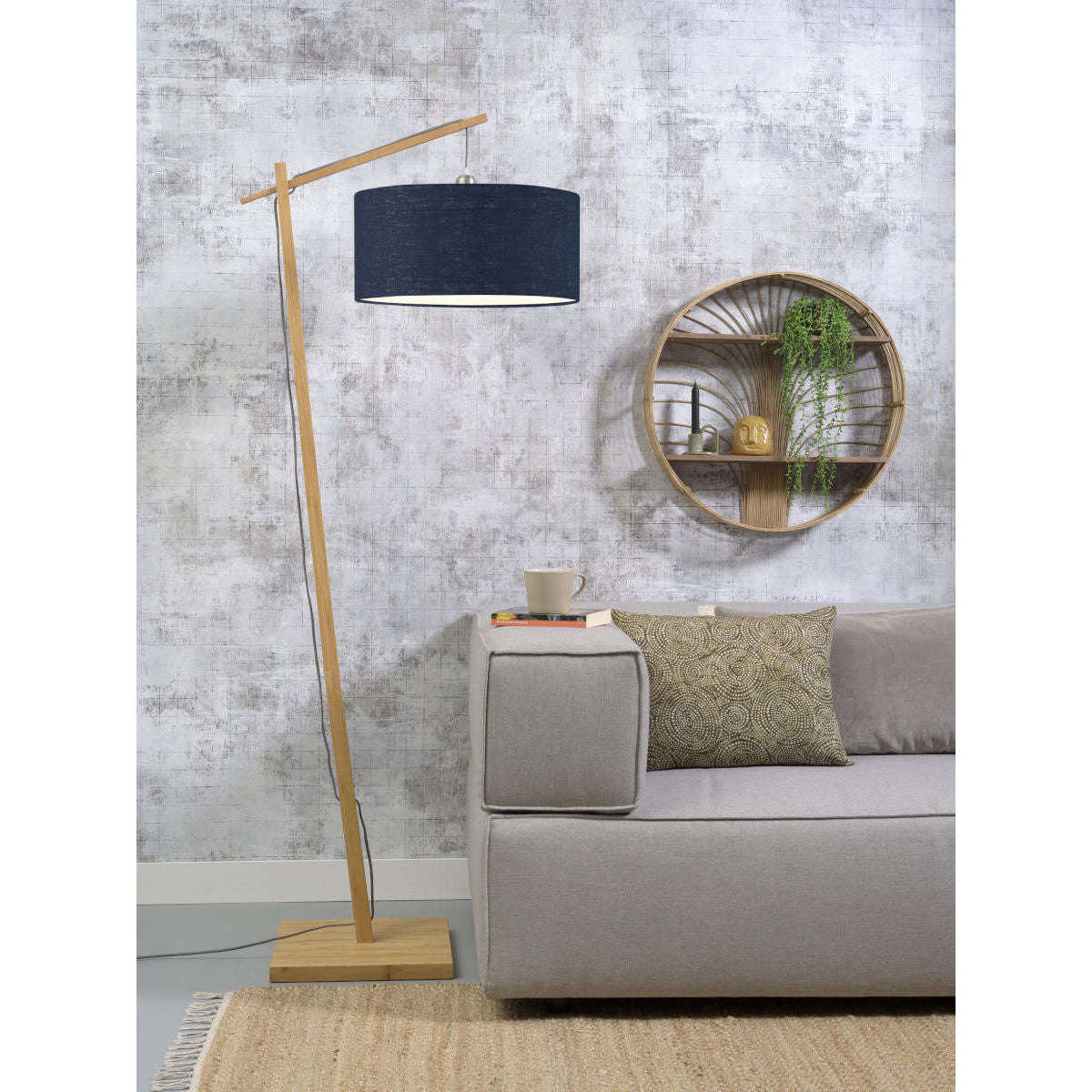 GOOD&MOJO Vloerlamp Andes bamboe 4723 linnen blauw denim