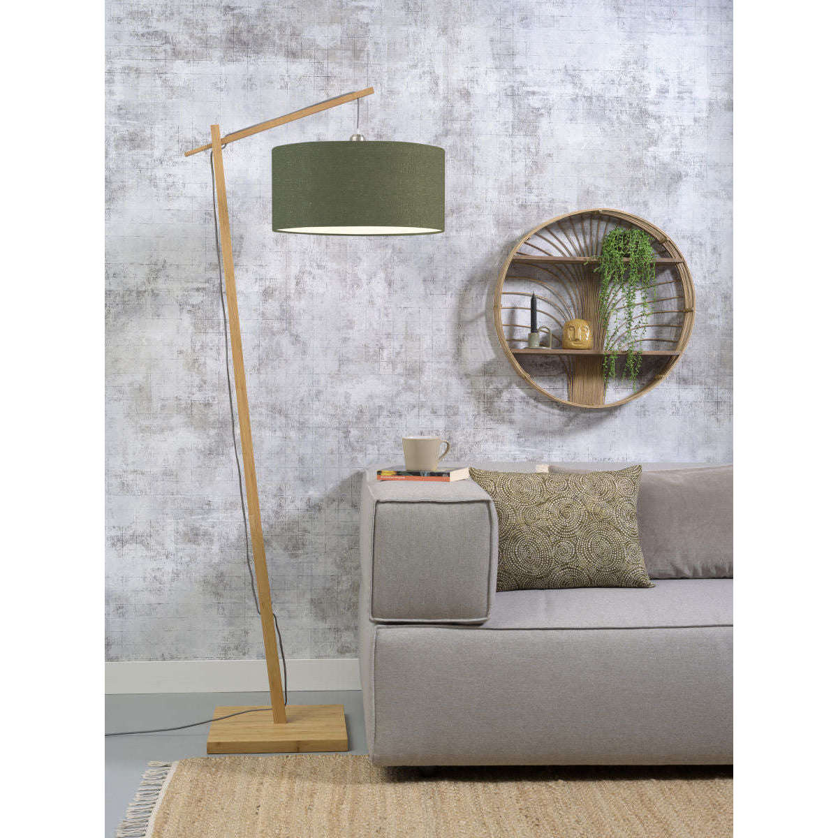 GOOD&MOJO Vloerlamp Andes bamboe 4723 linnen groen forest