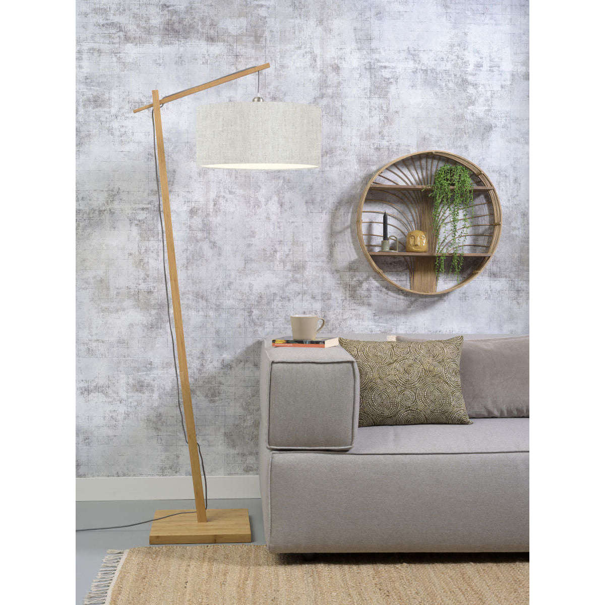 GOOD&MOJO Vloerlamp Andes bamboe 4723 linnen licht