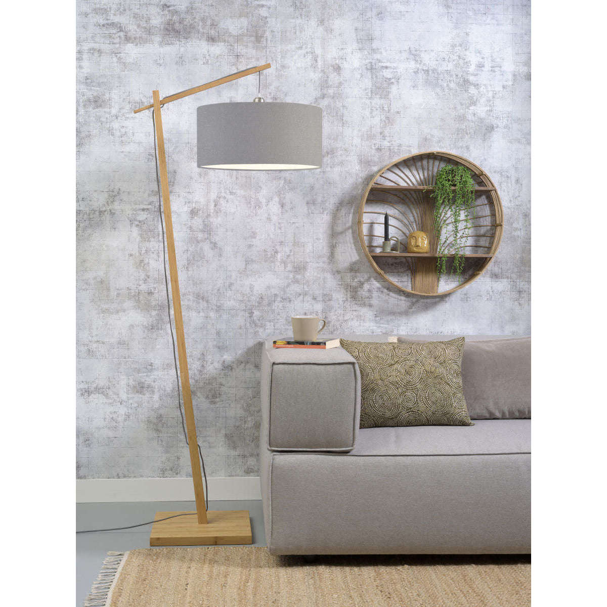 GOOD&MOJO Vloerlamp Andes bamboe 4723 linnen lichtgrijs