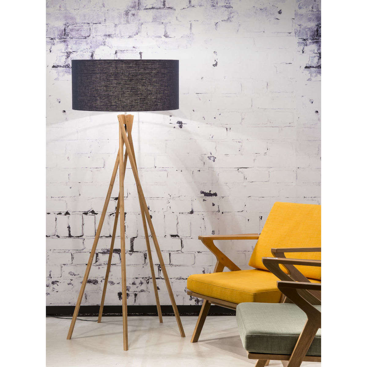 GOOD&MOJO Vloerlamp bamboe Kilimanjaro 6030 linnen blauw denim