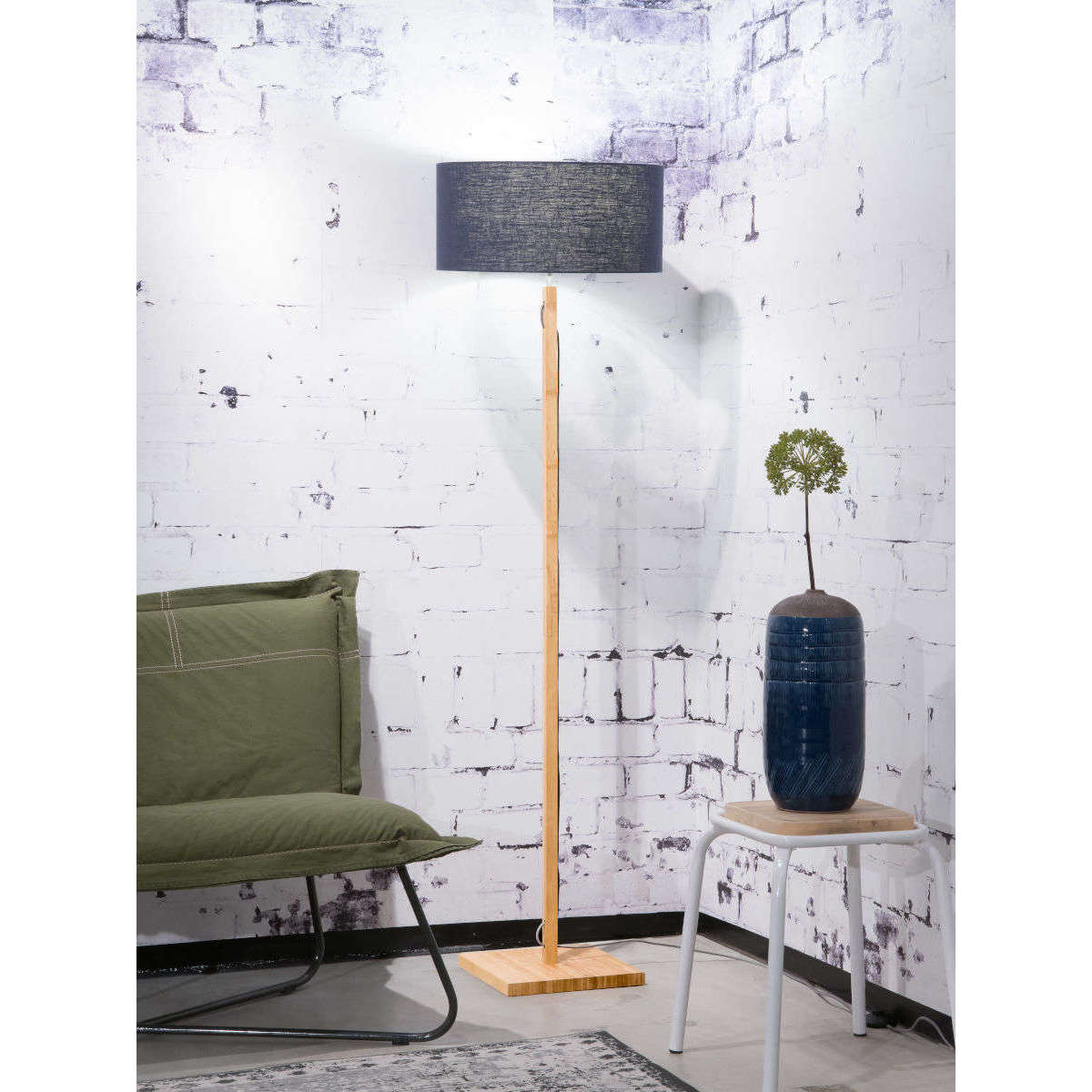 GOOD&MOJO Vloerlamp Fuji bamboe 4723 linnen blauw denim