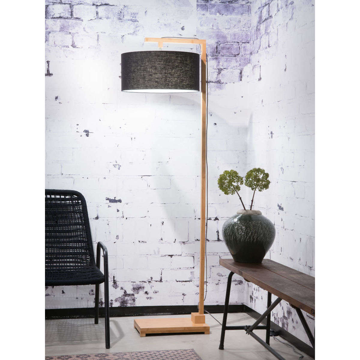 GOOD&MOJO Vloerlamp Himalaya bamboe 4723 linnen zwart