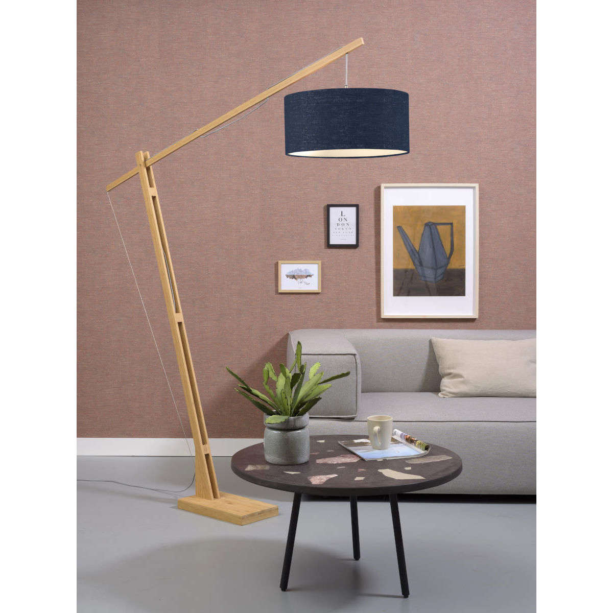 GOOD&MOJO Vloerlamp Montblanc bamboe 4723 linnen blauw denim