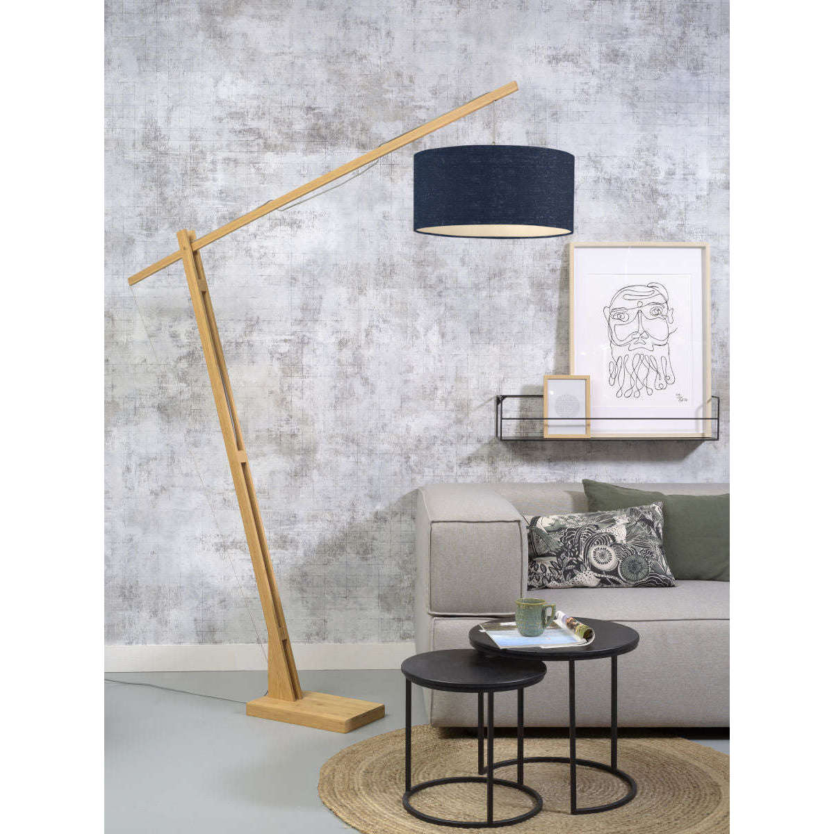 GOOD&MOJO Vloerlamp Montblanc bamboe 4723 linnen blauw denim