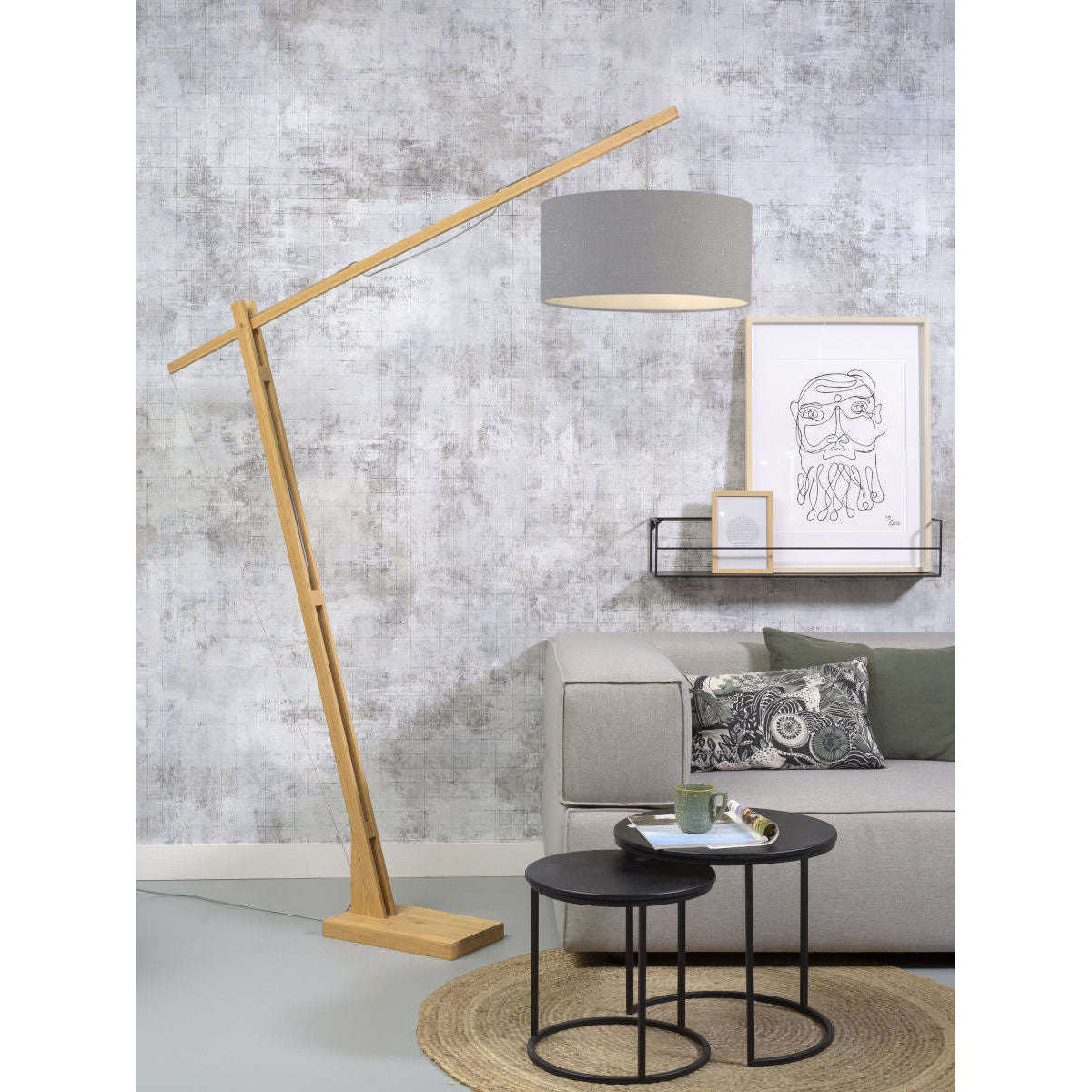 GOOD&MOJO Vloerlamp Montblanc bamboe 4723 linnen lichtgrijs