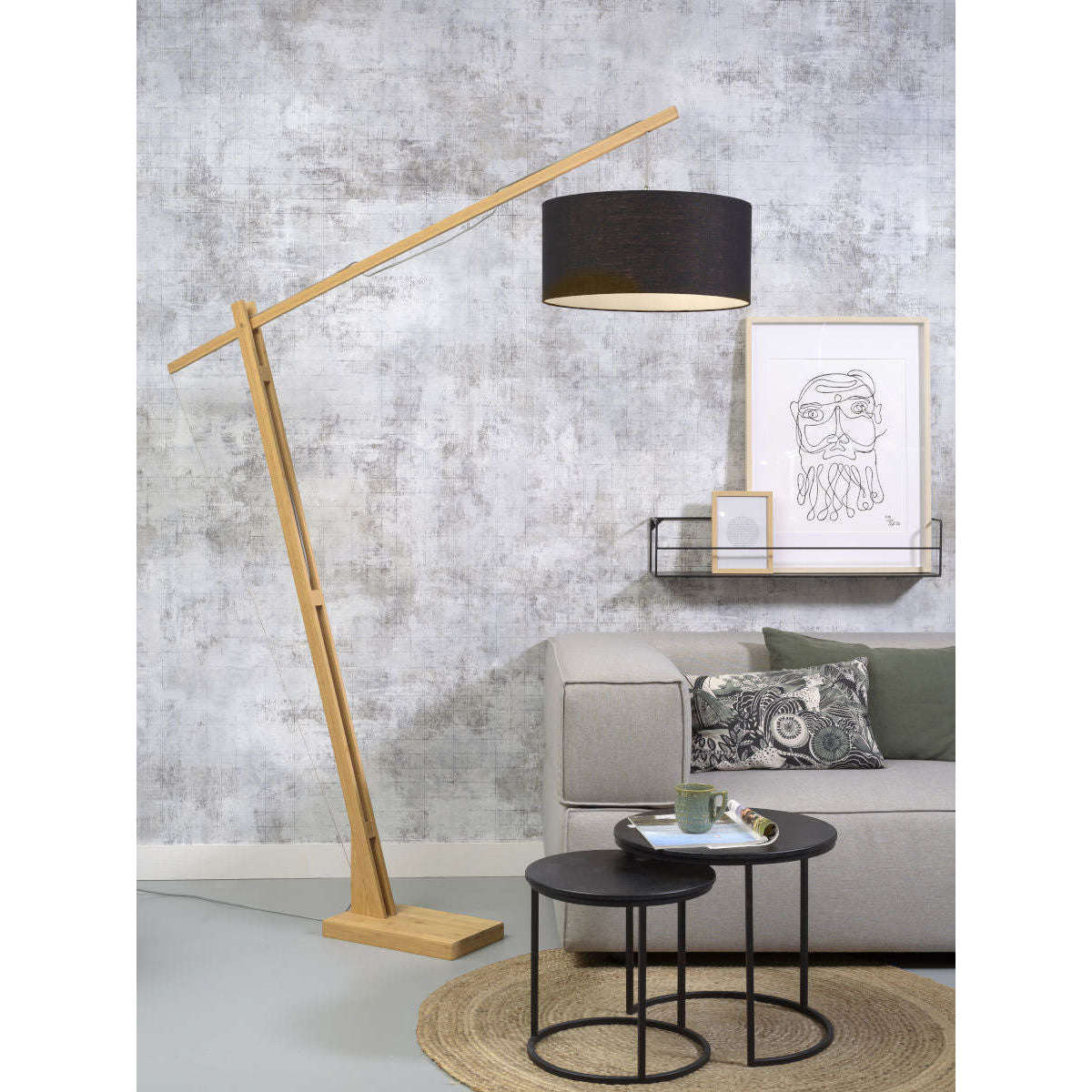 GOOD&MOJO Vloerlamp Montblanc bamboe 4723 linnen zwart