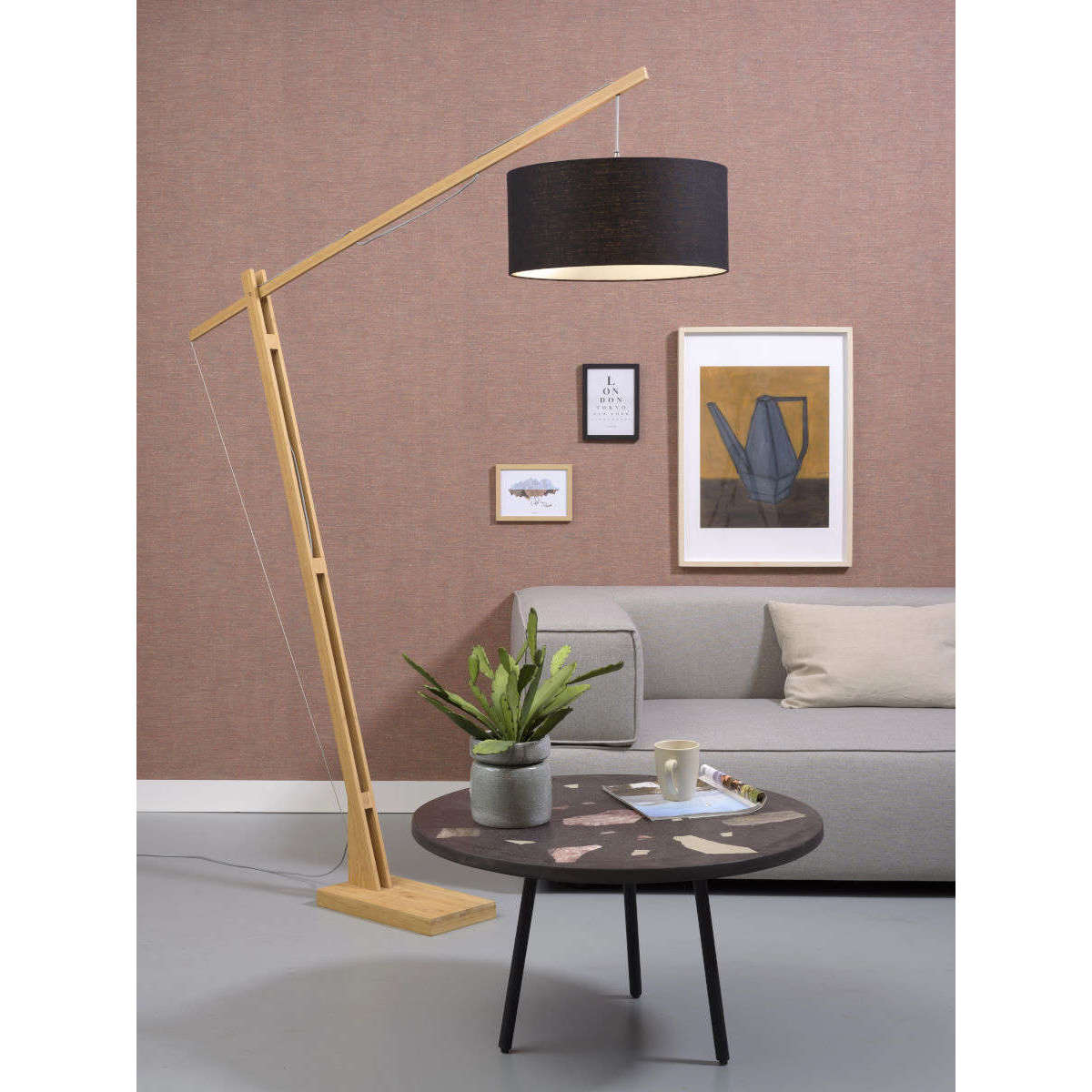 GOOD&MOJO Vloerlamp Montblanc bamboe 4723 linnen zwart