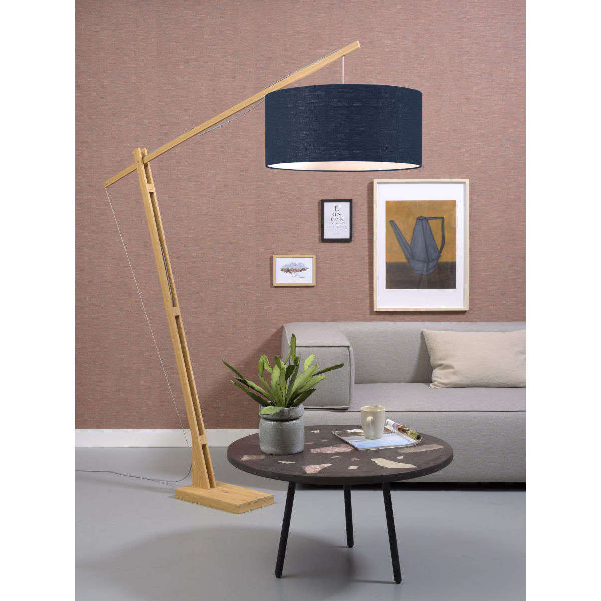 GOOD&MOJO Vloerlamp Montblanc bamboe 6030 linnen blauw denim