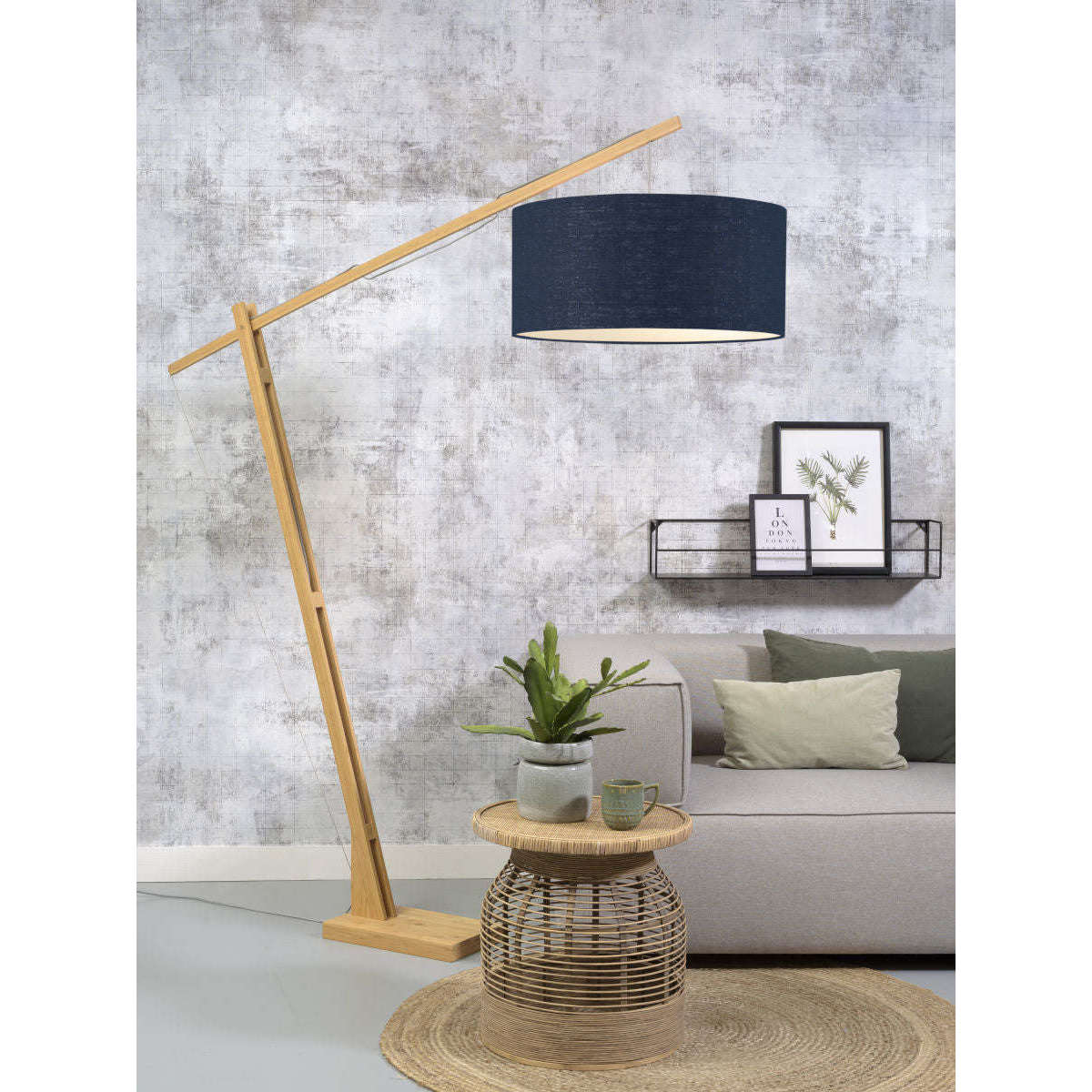 GOOD&MOJO Vloerlamp Montblanc bamboe 6030 linnen blauw denim