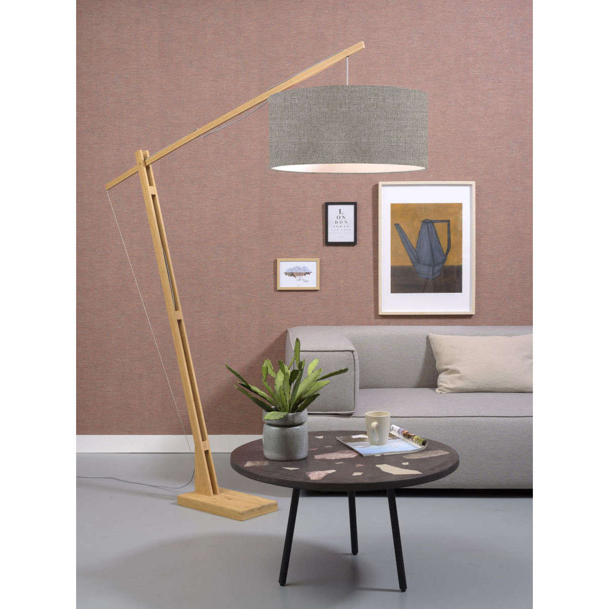 GOOD&MOJO Vloerlamp Montblanc bamboe 6030 linnen donker