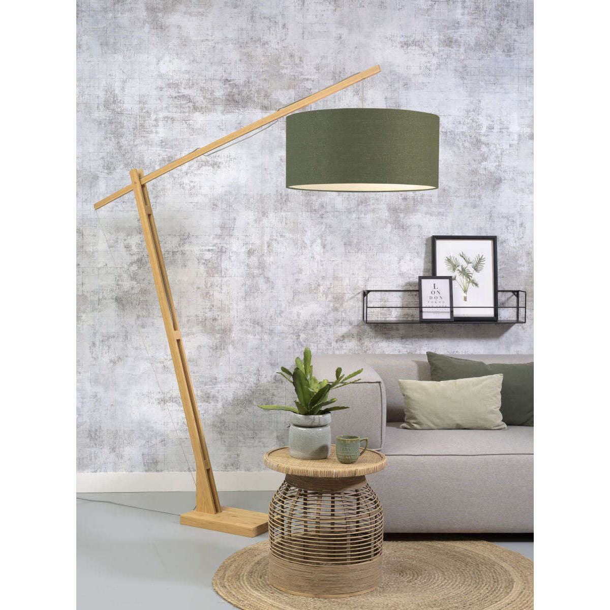 GOOD&MOJO Vloerlamp Montblanc bamboe 6030 linnen groen forest