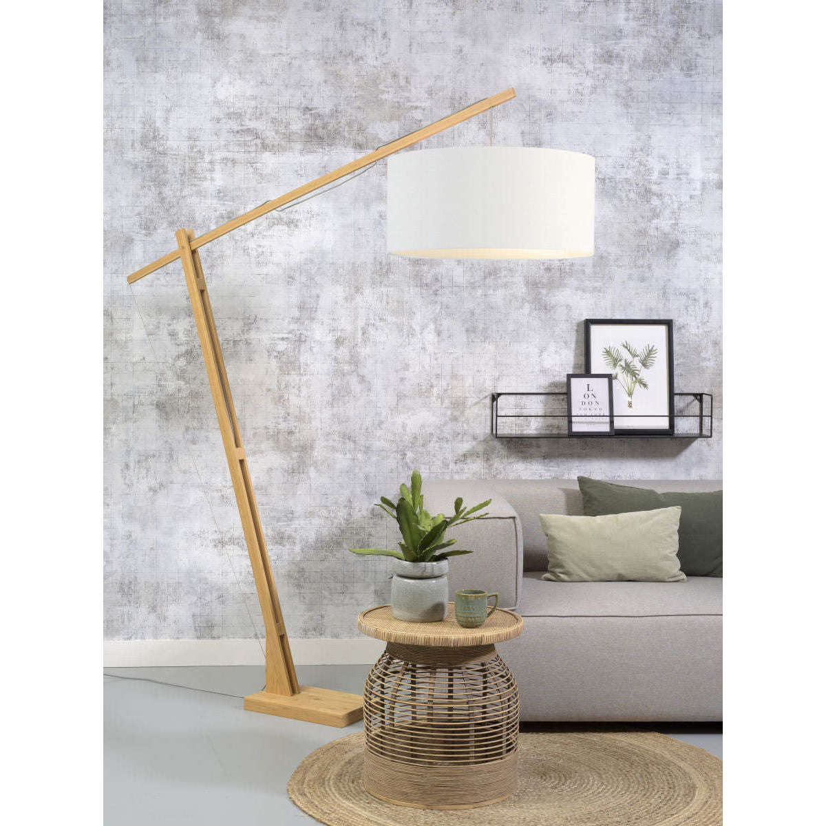 GOOD&MOJO Vloerlamp Montblanc bamboe 6030 linnen wit