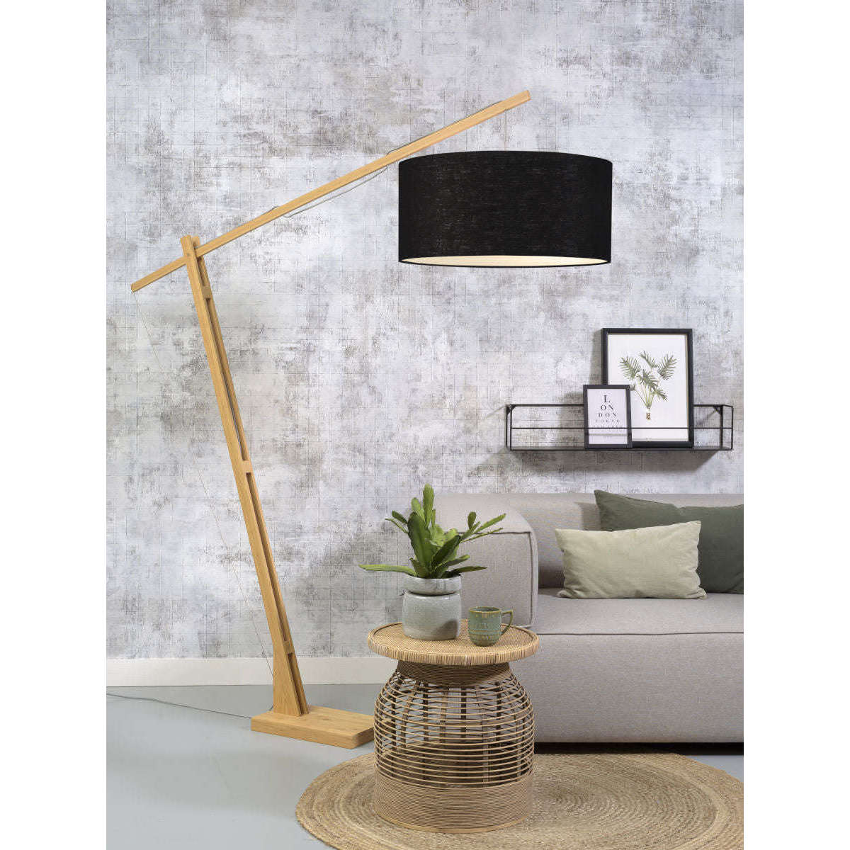 GOOD&MOJO Vloerlamp Montblanc bamboe 6030 linnen zwart